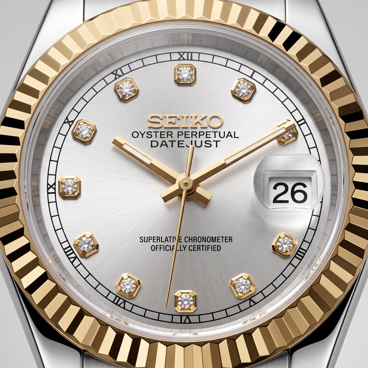 Lady Mod – Two-Tone Gold · Silver Diamond Dial – 28mm – Automatic – dial detail