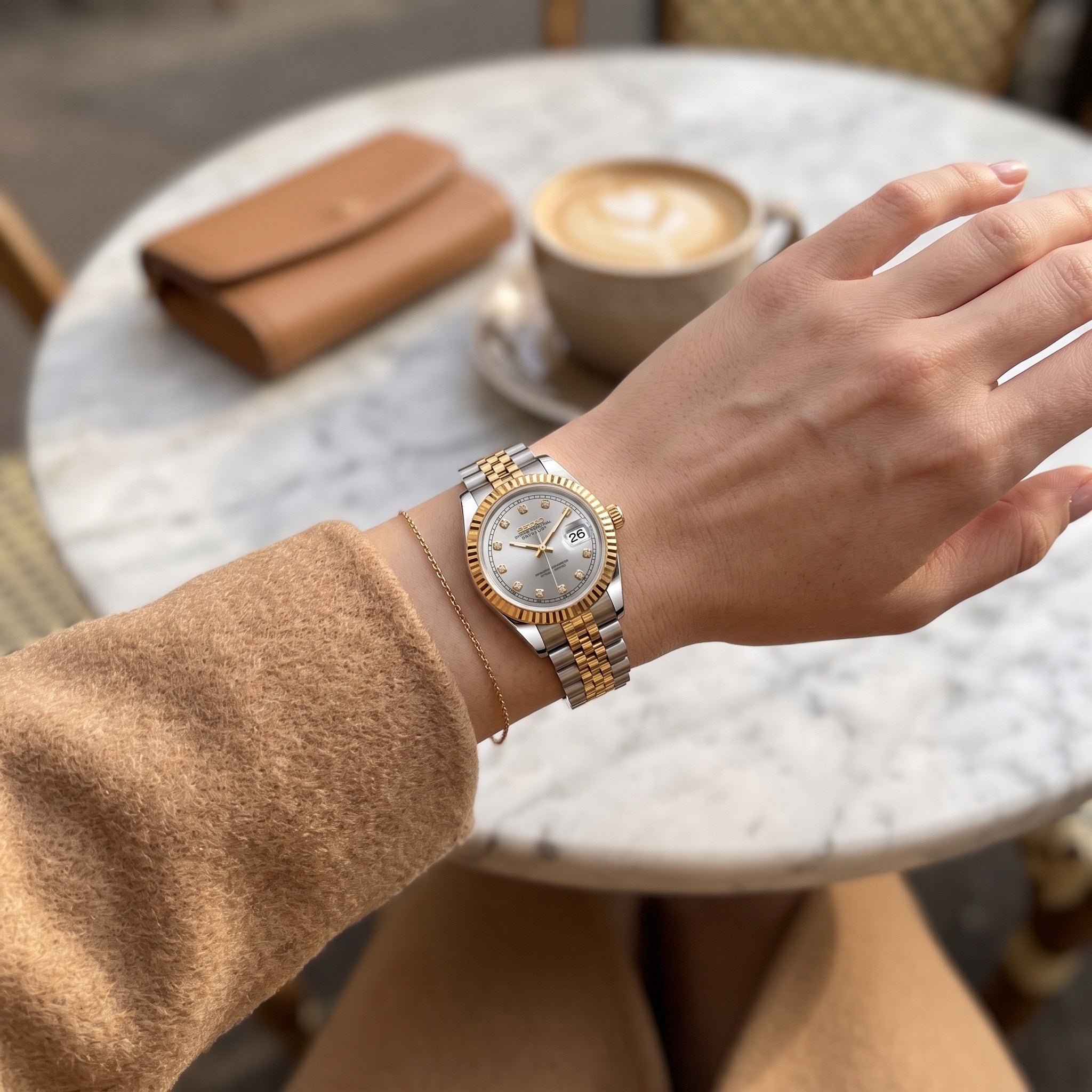 Lady Mod – Two-Tone Gold · Silver Diamond Dial – 28mm – Automatic – on-wrist view