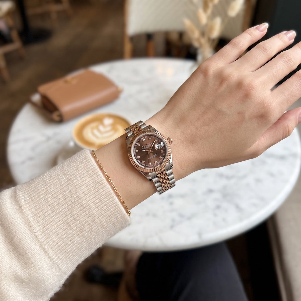 Lady Mod – Two-Tone Rose Gold · Brown Diamond Dial – 28mm – Automatic – on-wrist view