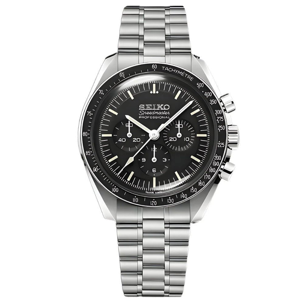 Moon Mod – Black Chronograph · Steel – 42mm – Chronograph — with Seiko logo