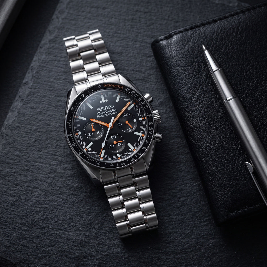 Moon Mod – Black Racing Chronograph – 42mm – Chronograph – lifestyle flat lay