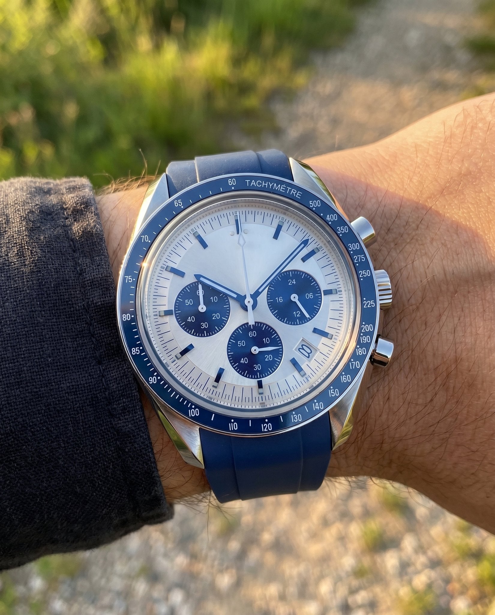 Moon Mod – Silver-Blue Chronograph · Blue Strap – 42mm – Chronograph - on-wrist lifestyle