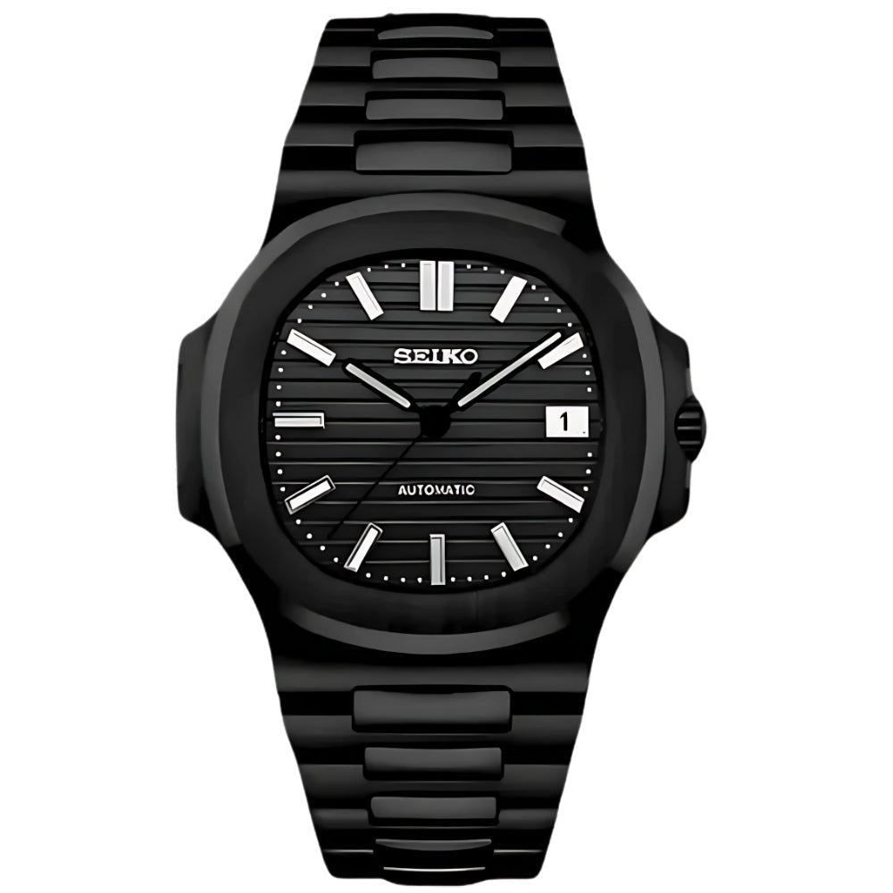 Naut Mod – Black PVD · Black Dial · Rubber – 41mm – Automatic — with Seiko logo