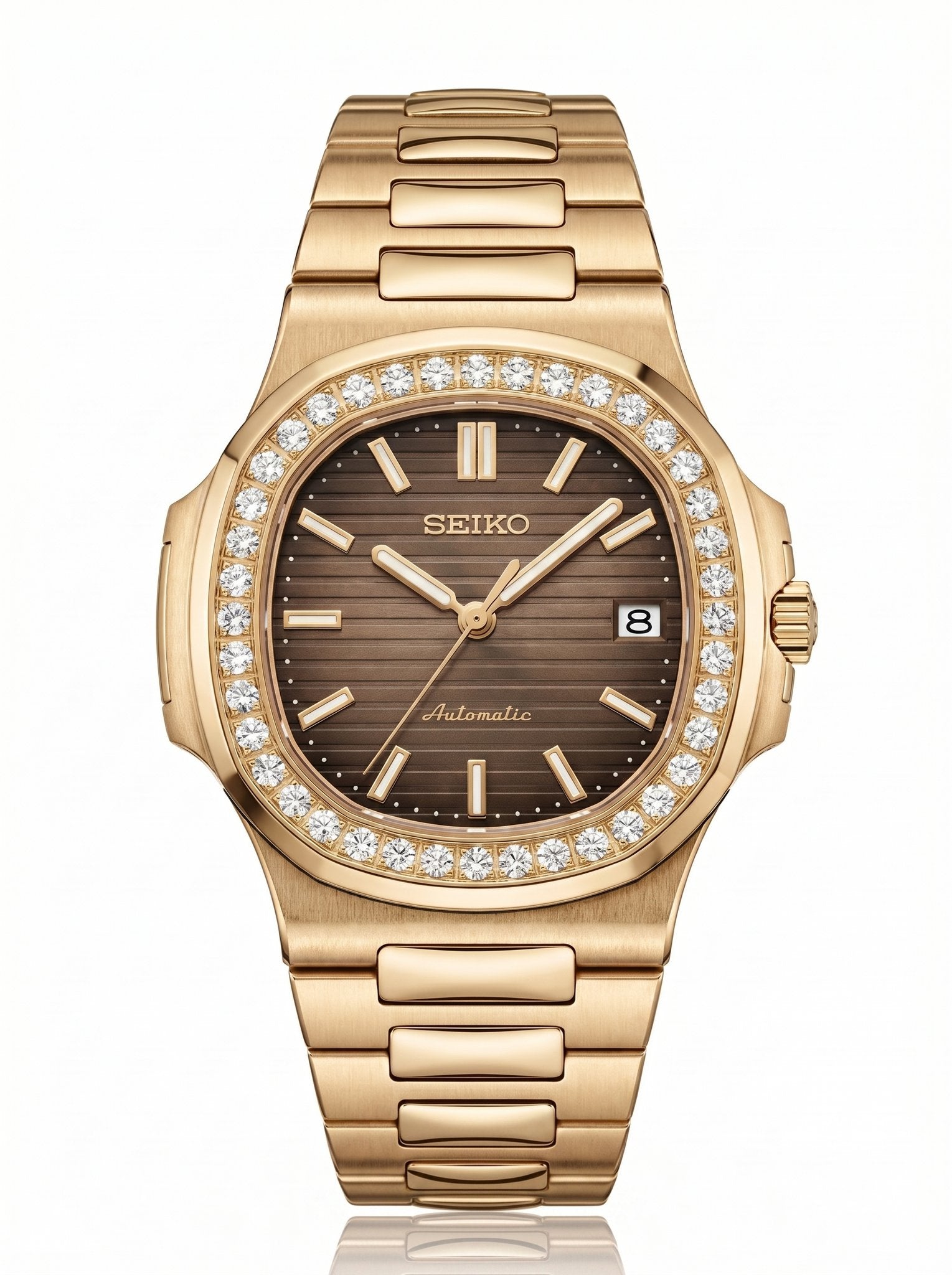 Naut Mod – Gold · Diamond Bezel · Brown Dial – 41mm – Automatic — with Seiko logo