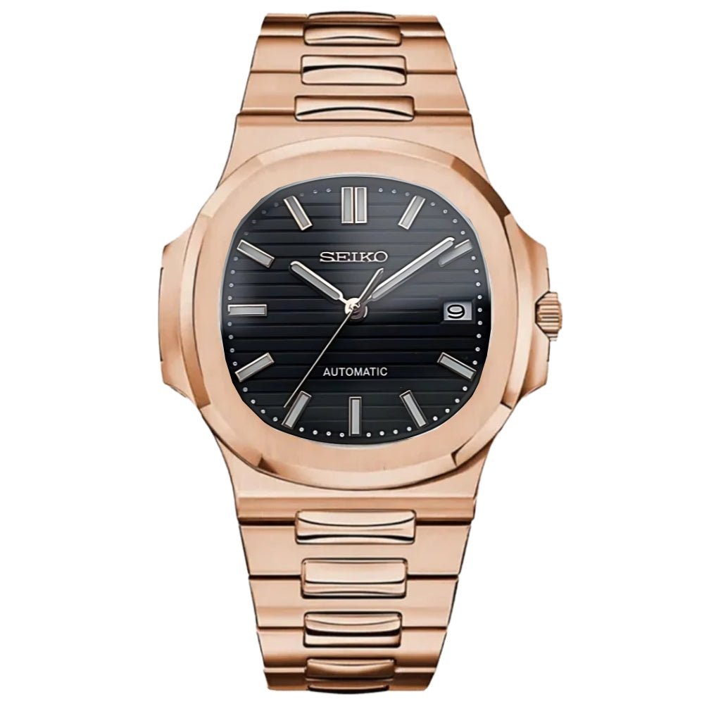 Naut Mod – Rose Gold · Black Dial – 41mm – Automatic — with Seiko logo