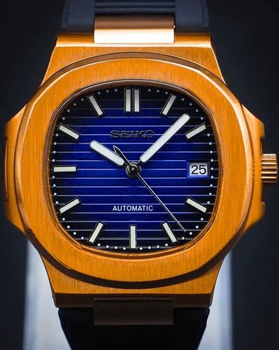 Naut Mod – Rose Gold · Blue Dial · Rubber – 41mm – Automatic — with Seiko logo