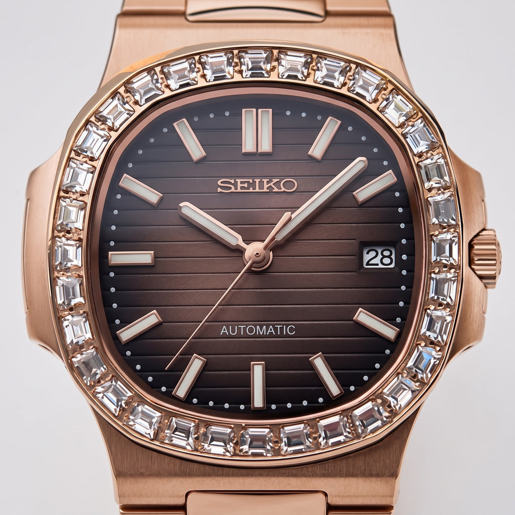 Naut Mod – Rose Gold · Diamond Bezel · Brown Dial – 41mm – Automatic – dial detail