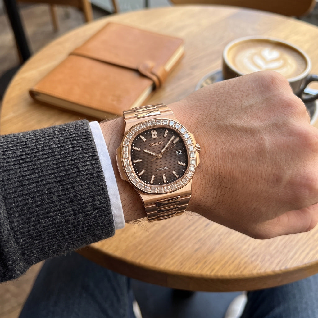 Naut Mod – Rose Gold · Diamond Bezel · Brown Dial – 41mm – Automatic – on-wrist view