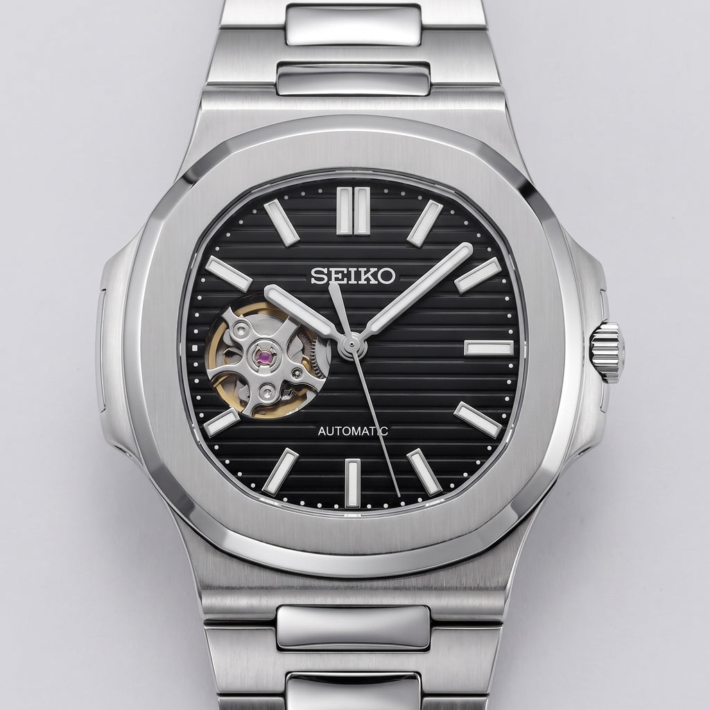Naut Mod – Steel · Black Open-Heart Dial – 41mm – Automatic – dial detail