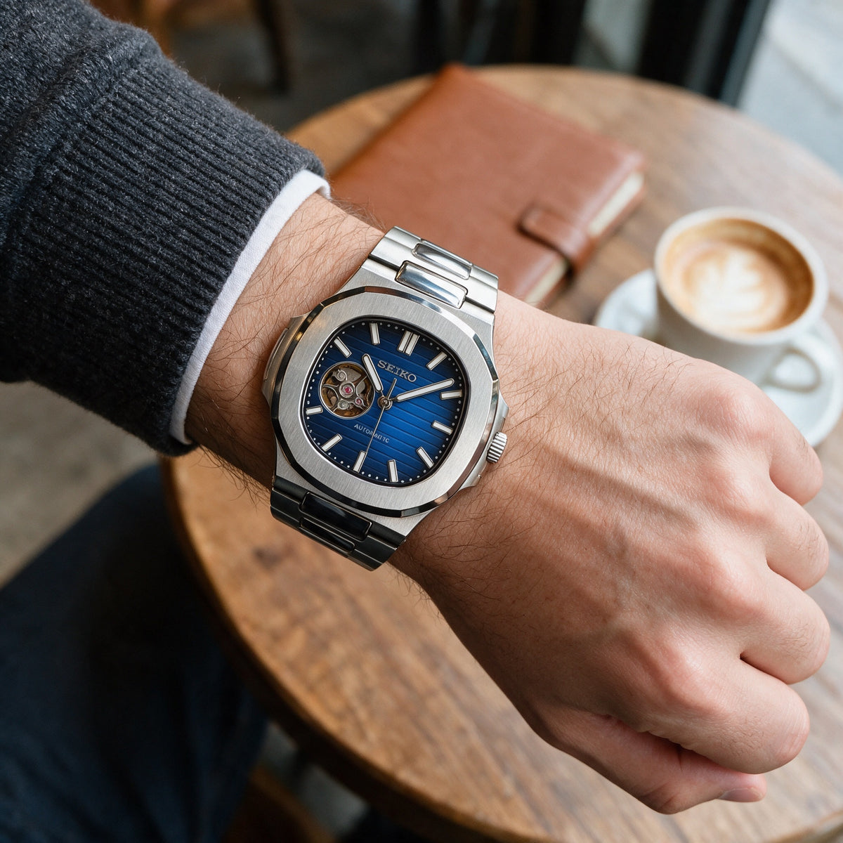 Naut Mod – Steel · Blue Open-Heart Dial – 41mm – Automatic – on-wrist view