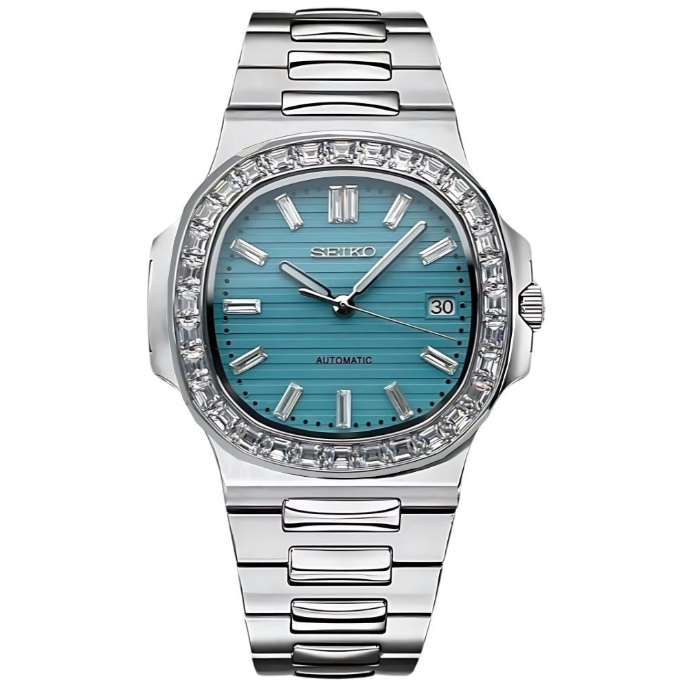 Naut Mod – Steel · Diamond Bezel · Teal Dial – 41mm – Automatic — with Seiko logo