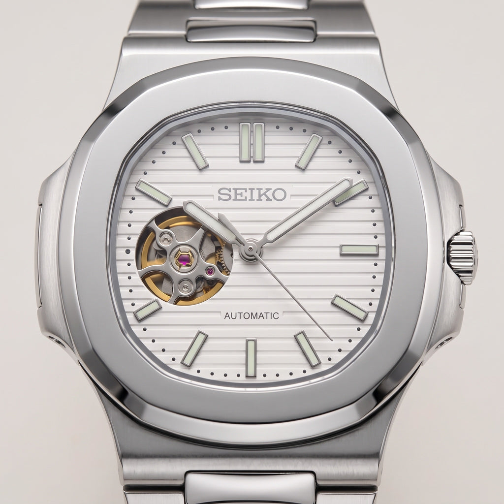 Naut Mod – Steel · White Open-Heart Dial – 41mm – Automatic – dial detail