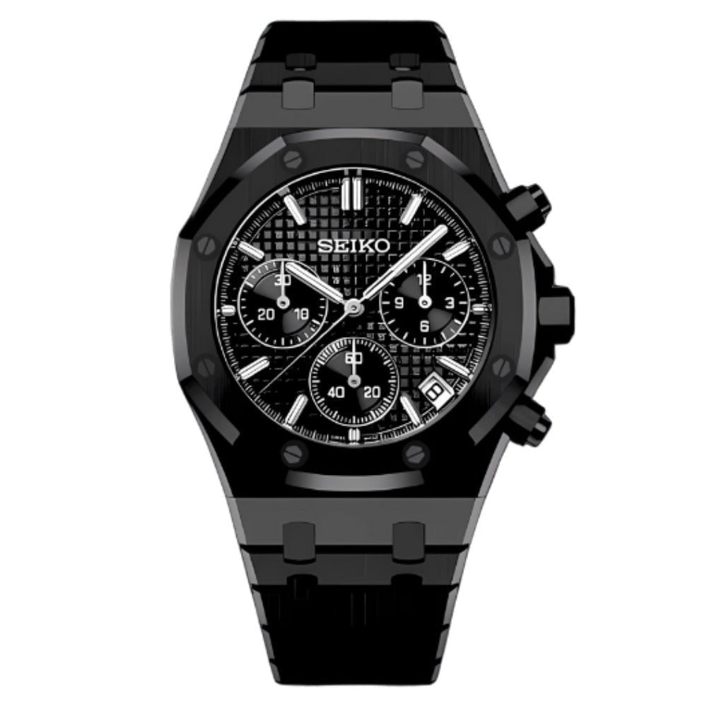 Oak Mod – Black PVD · Black Chronograph – 41mm – Chronograph — with Seiko logo