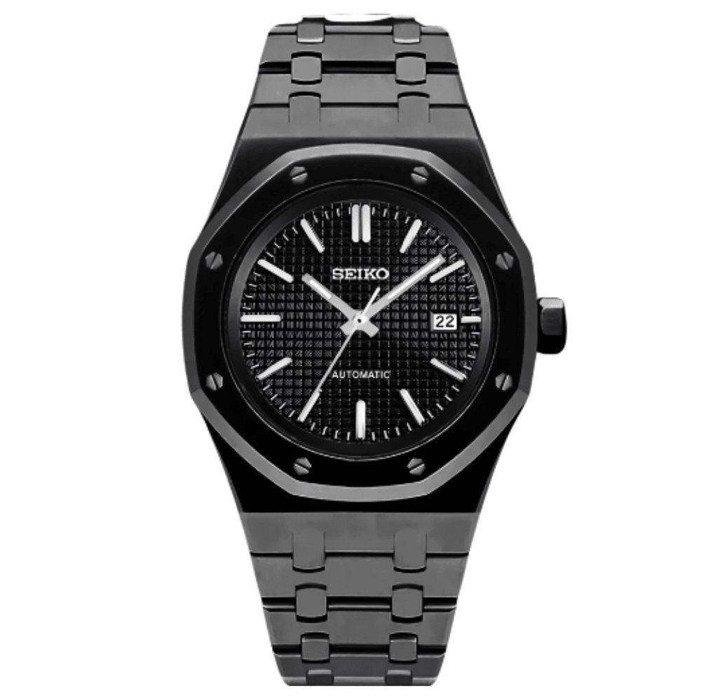 Oak Mod – Black PVD · Black Dial – 41mm – Automatic — with Seiko logo