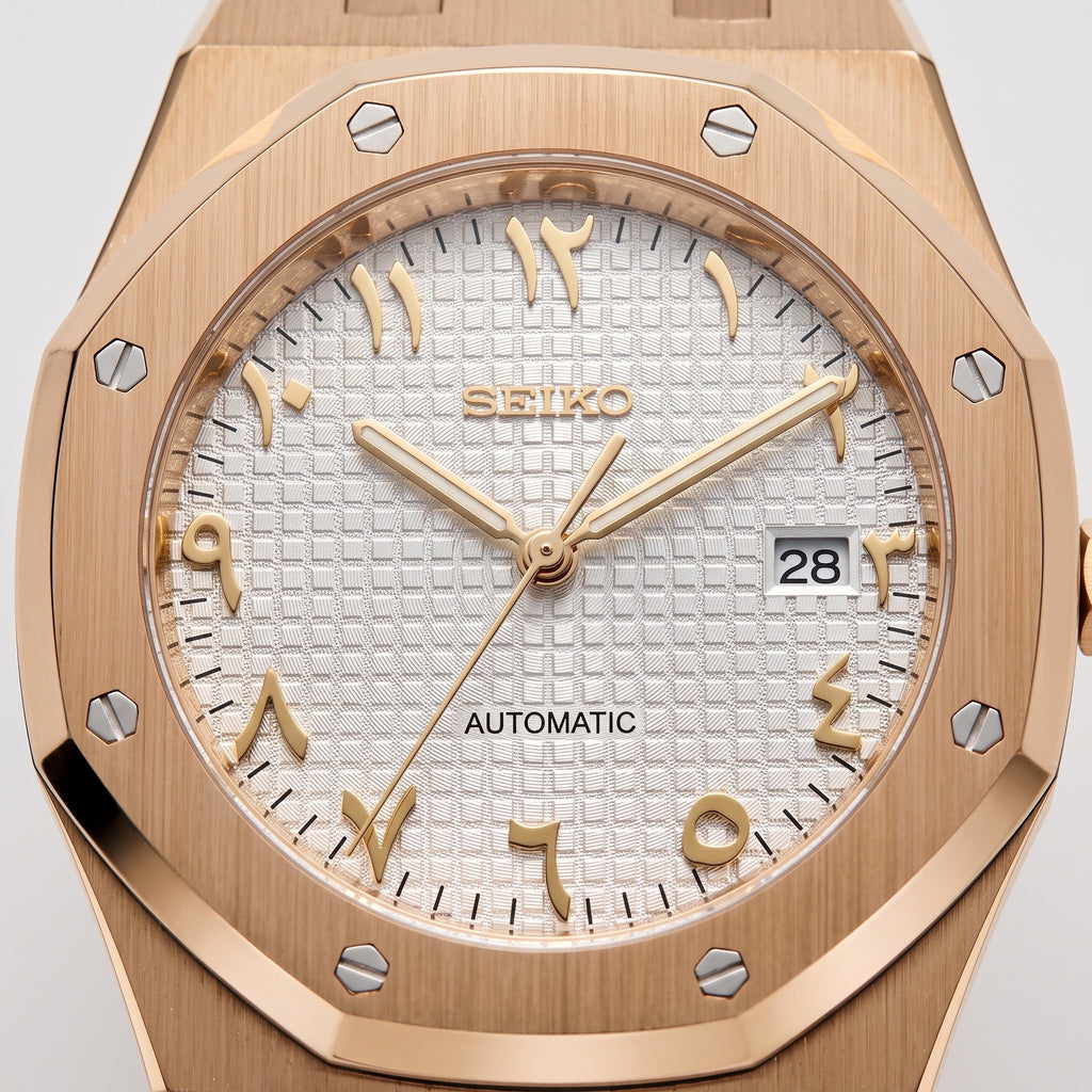 Oak Mod – Rose Gold · MOP Arabic Dial – 41mm – Automatic – dial detail