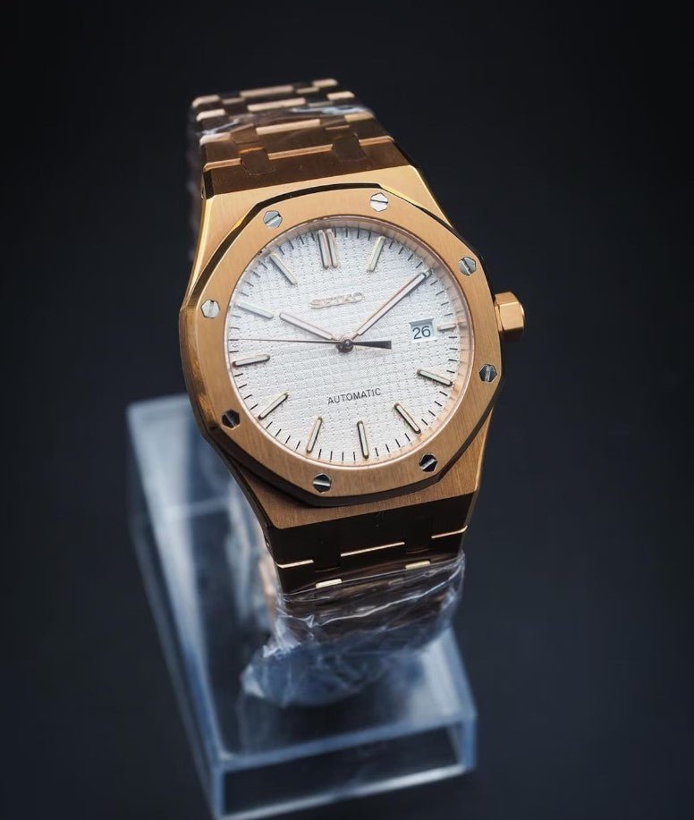 Oak Mod – Rose Gold · White Dial – 41mm – Automatic — with Seiko logo