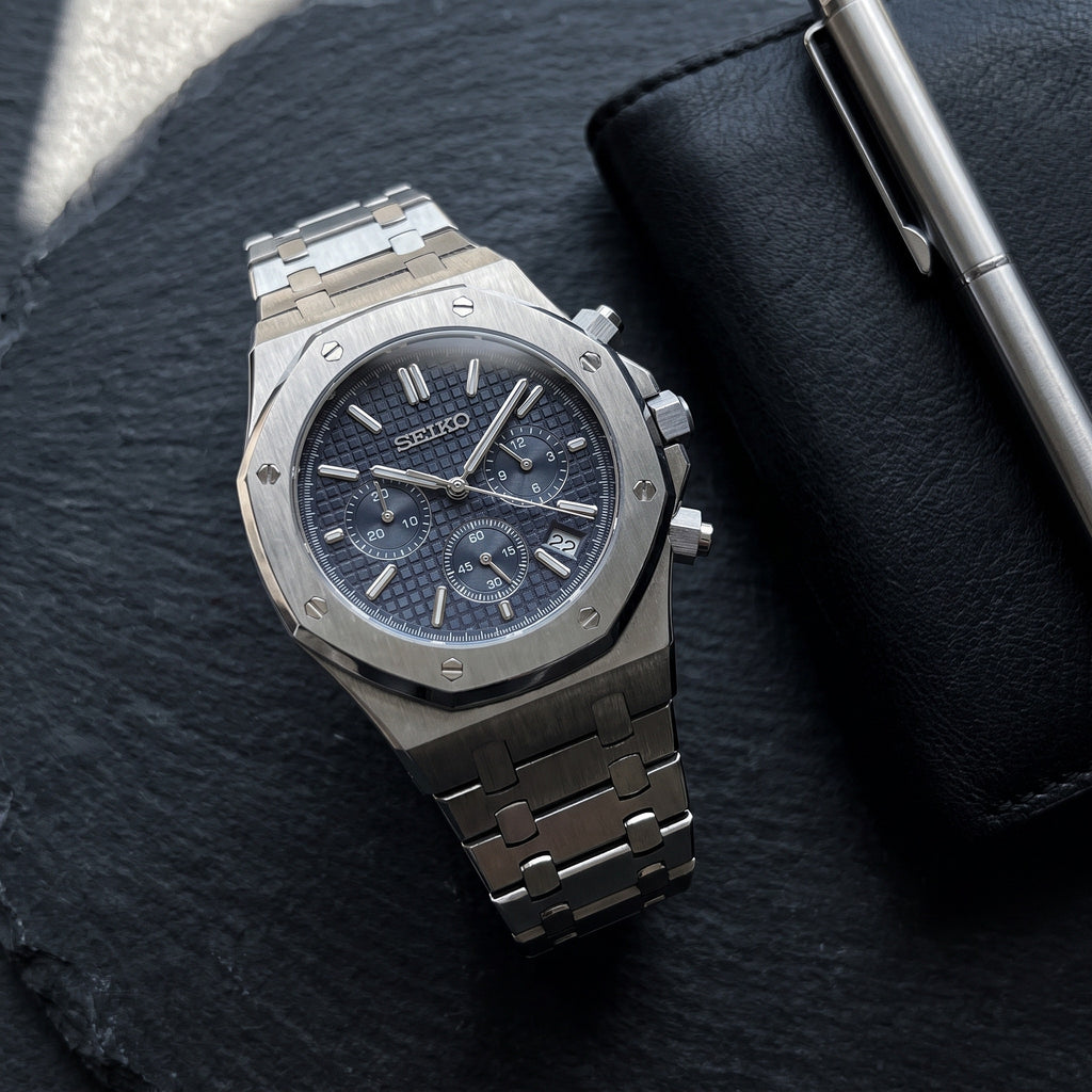Oak Mod – Steel · Blue Chronograph – 41mm – Chronograph – lifestyle flat lay
