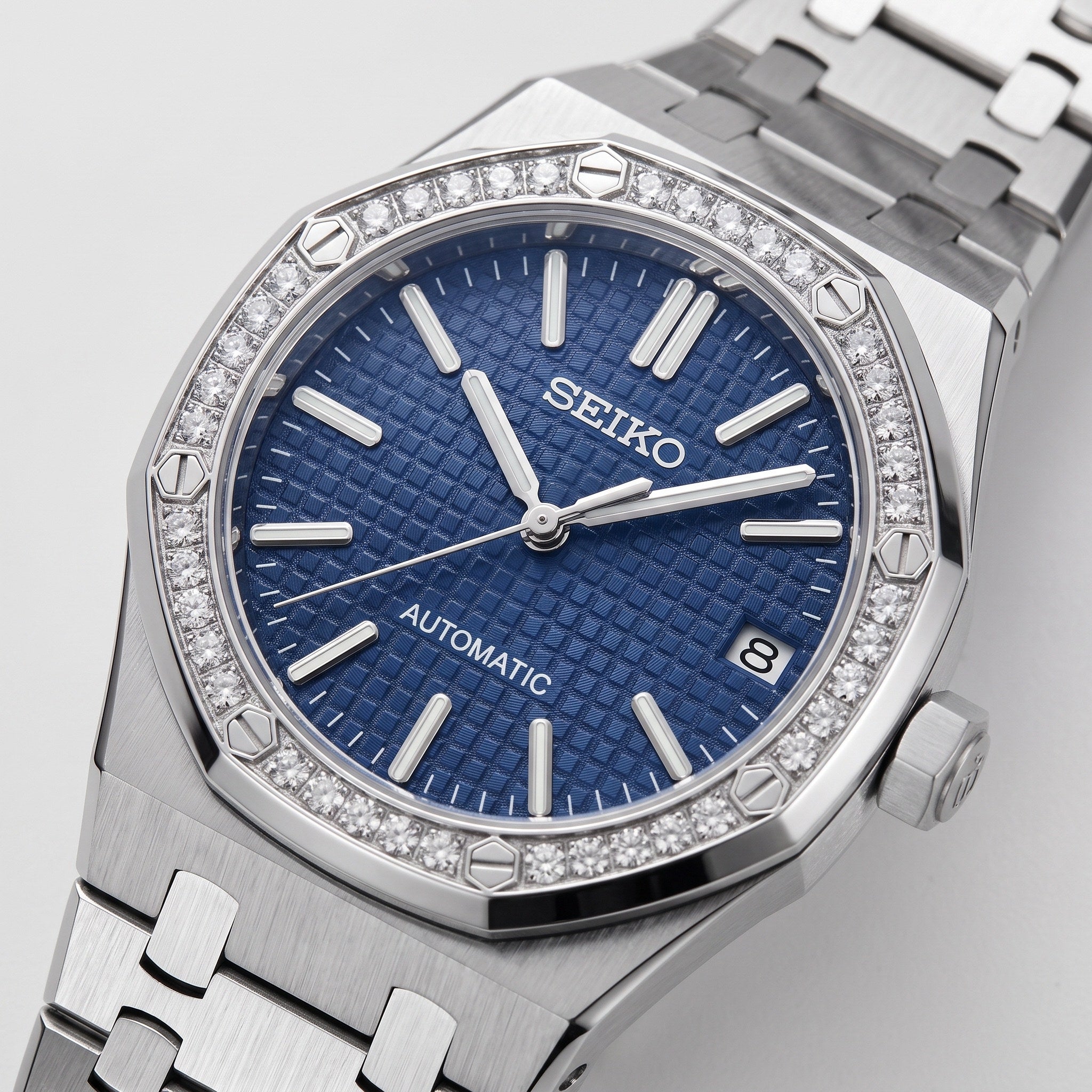Oak Mod – Steel · Diamond Bezel · Blue Dial – 41mm – Automatic – dial detail