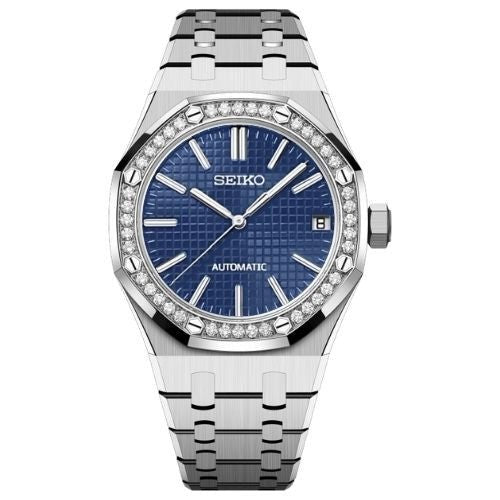 Oak Mod – Steel · Diamond Bezel · Blue Dial – 41mm – Automatic — with Seiko logo