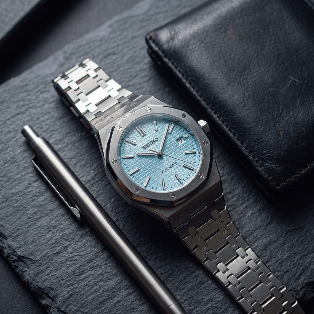 Oak Mod – Steel · Light Blue Chronograph – 41mm – Chronograph – lifestyle flat lay
