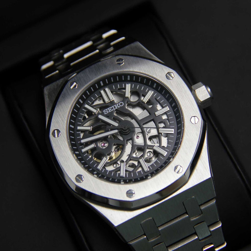 Oak Mod – Steel · Open-Heart Dial – 41mm – Automatic — with Seiko logo