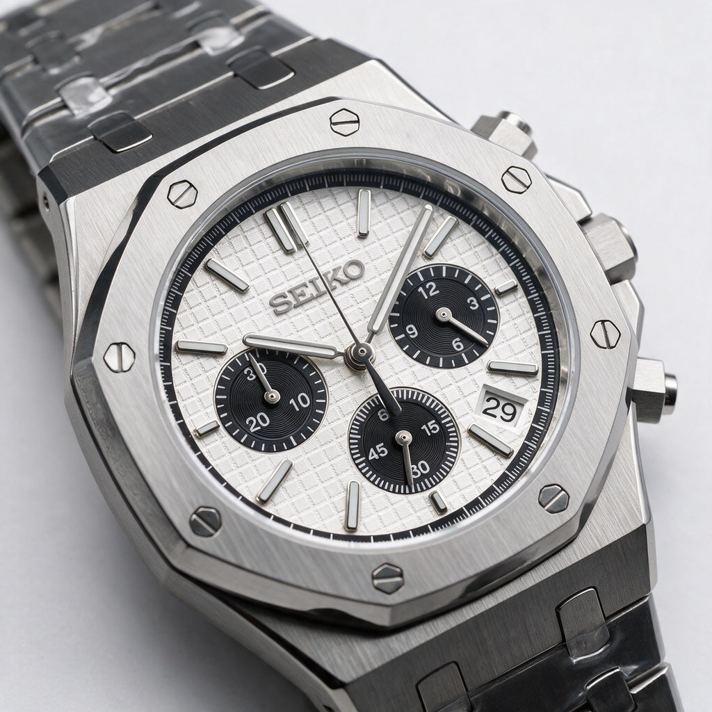 Oak Mod – Steel · White Panda Chronograph – 41mm – Chronograph – dial detail