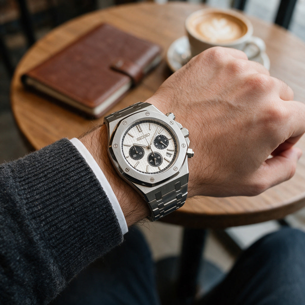 Oak Mod – Steel · White Panda Chronograph – 41mm – Chronograph – on-wrist view