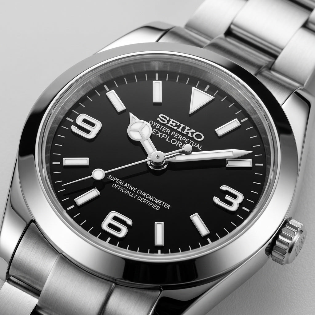 Oyst Mod – Black Explorer Dial – 39mm – Automatic – dial detail