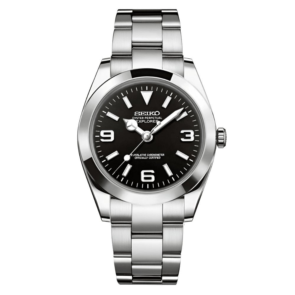 Oyst Mod – Black Explorer Dial – 39mm – Automatic — with Seiko logo