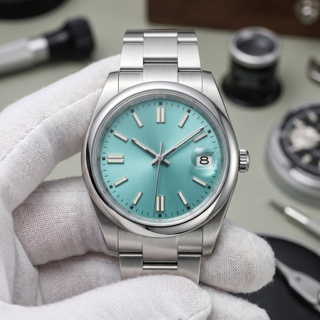 Oyst Mod – Turquoise Dial – 39mm – Automatic - close-up detail