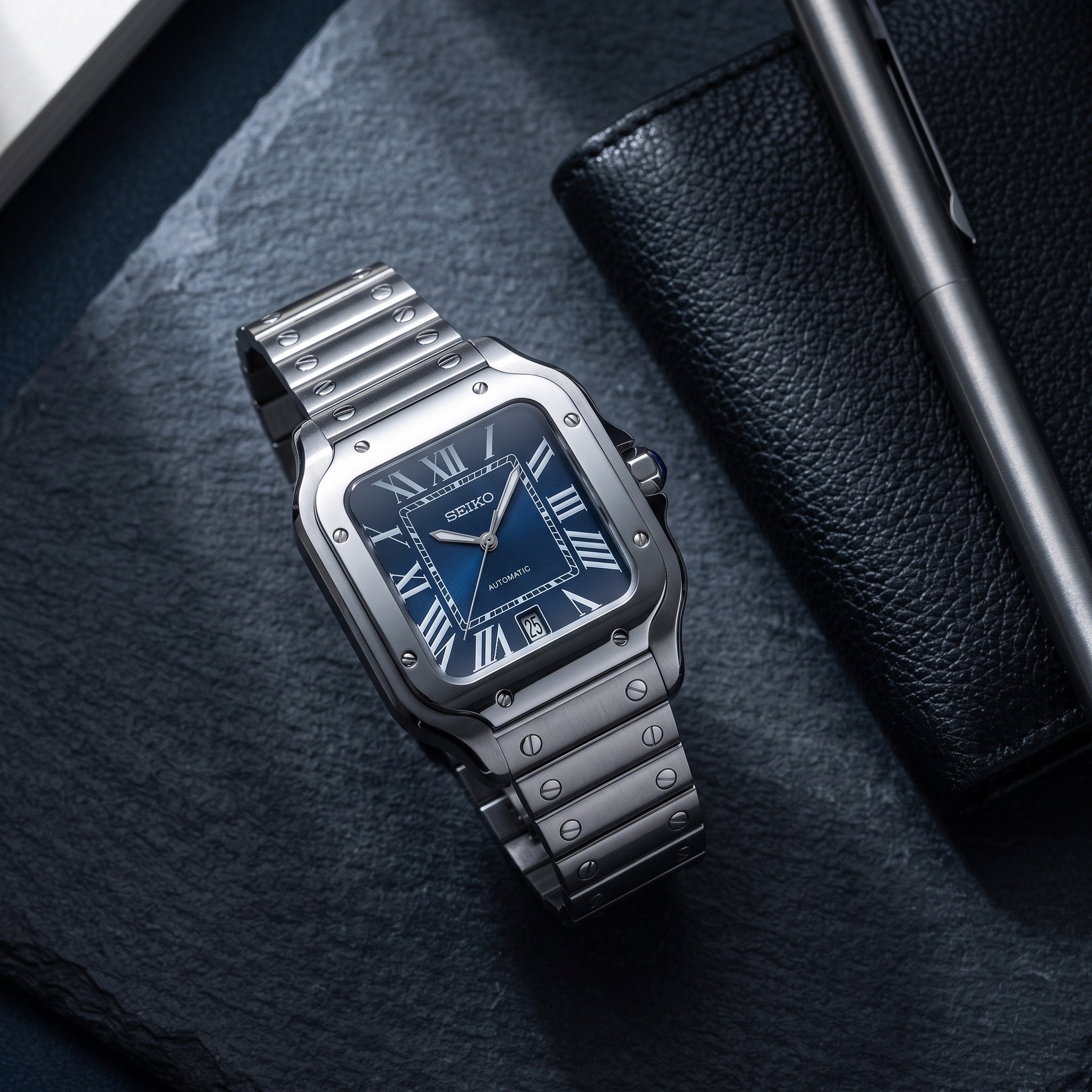 Seiktos Mod – Blue Dial – 38mm – Automatic – lifestyle flat lay