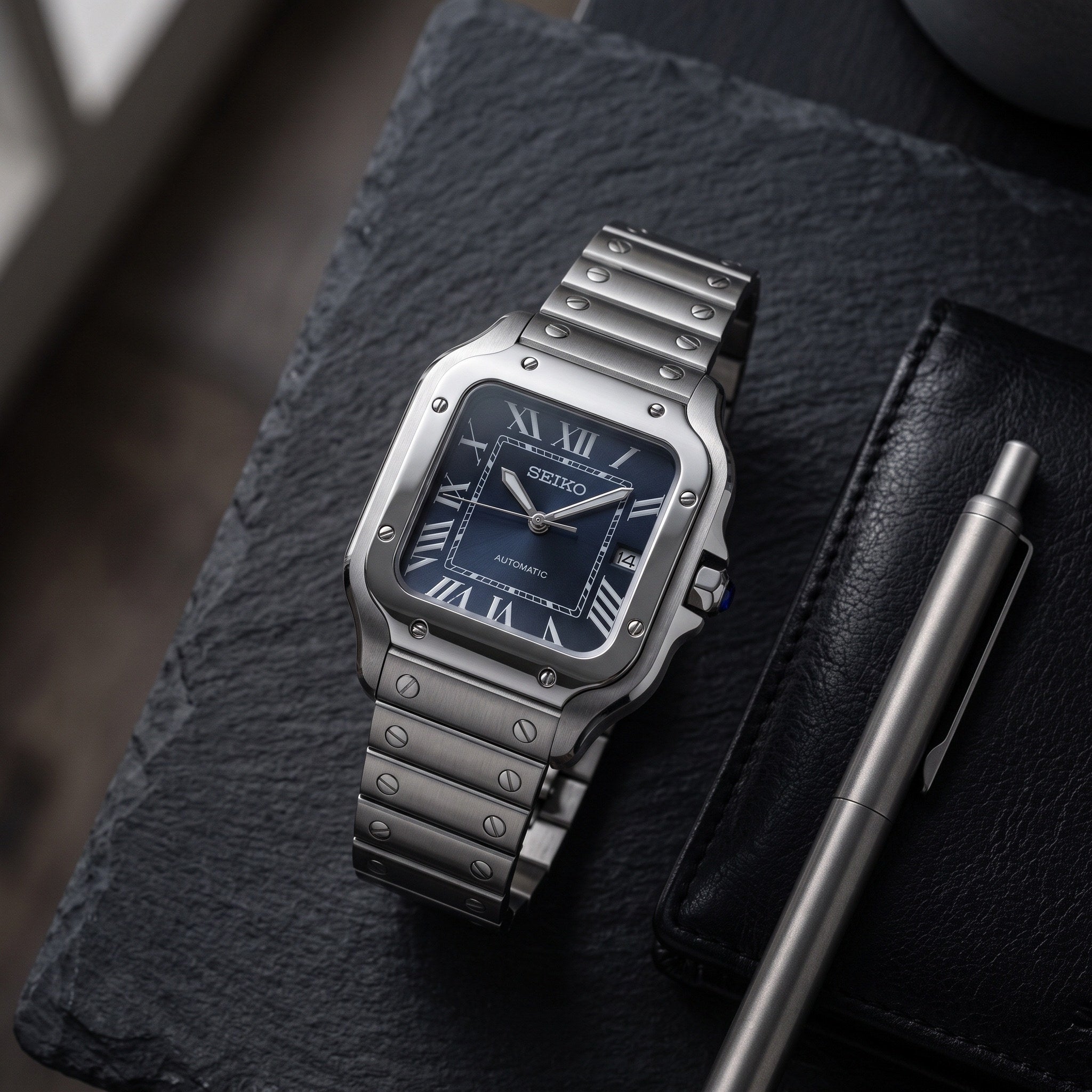 Seiktos Mod – Blue Dial – 38mm – Automatic – lifestyle flat lay