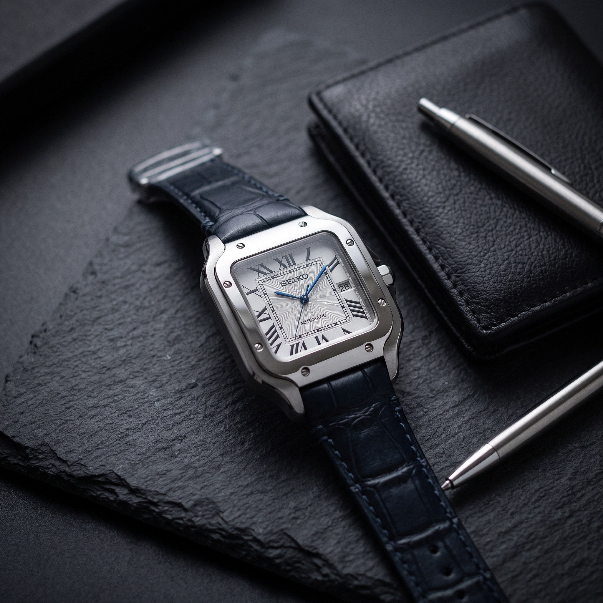 Seiktos Mod – Silver Dial – 38mm – Automatic – lifestyle flat lay