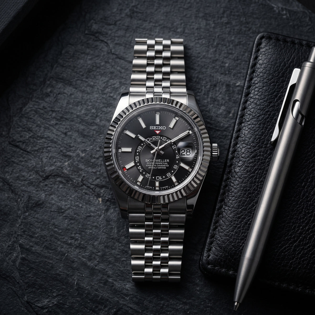 Sky Mod – Black Dial – 41mm – Automatic – lifestyle flat lay