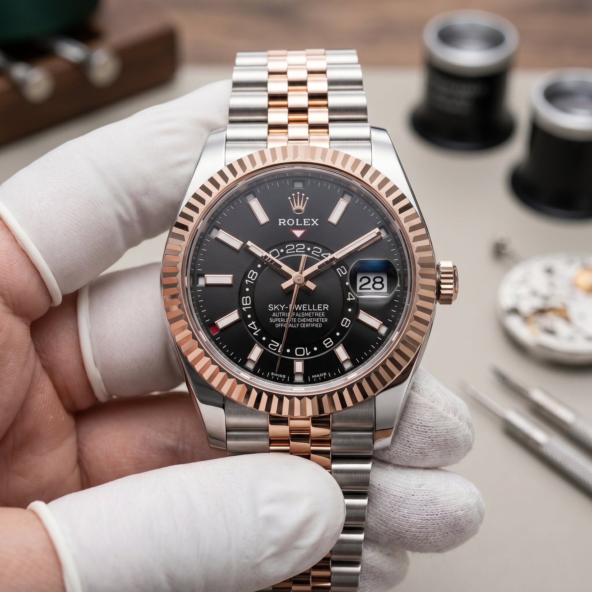 Sky Mod – Two-Tone Rose Gold Black Dial – 41mm – Automatic - close-up detail