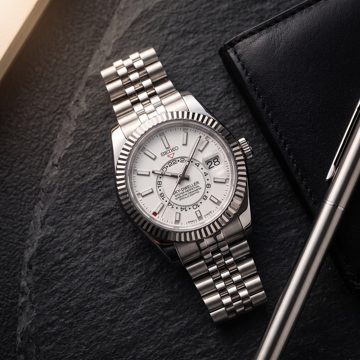Sky Mod – White Dial – 41mm – Automatic – lifestyle flat lay