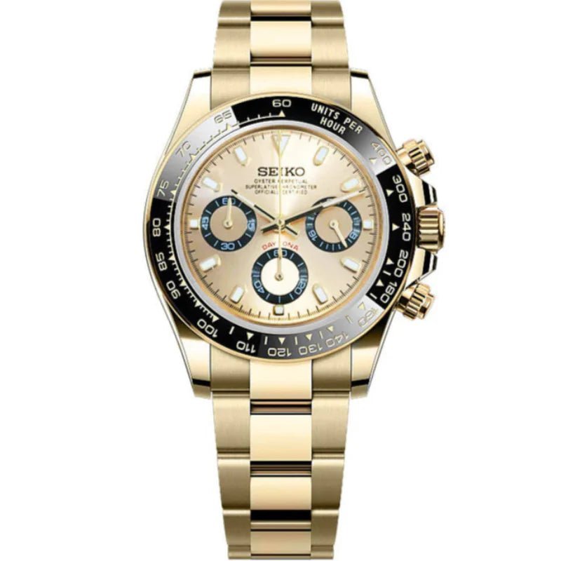 Tona Mod – Gold · Champagne Dial – 40mm – Chronograph — with Seiko logo