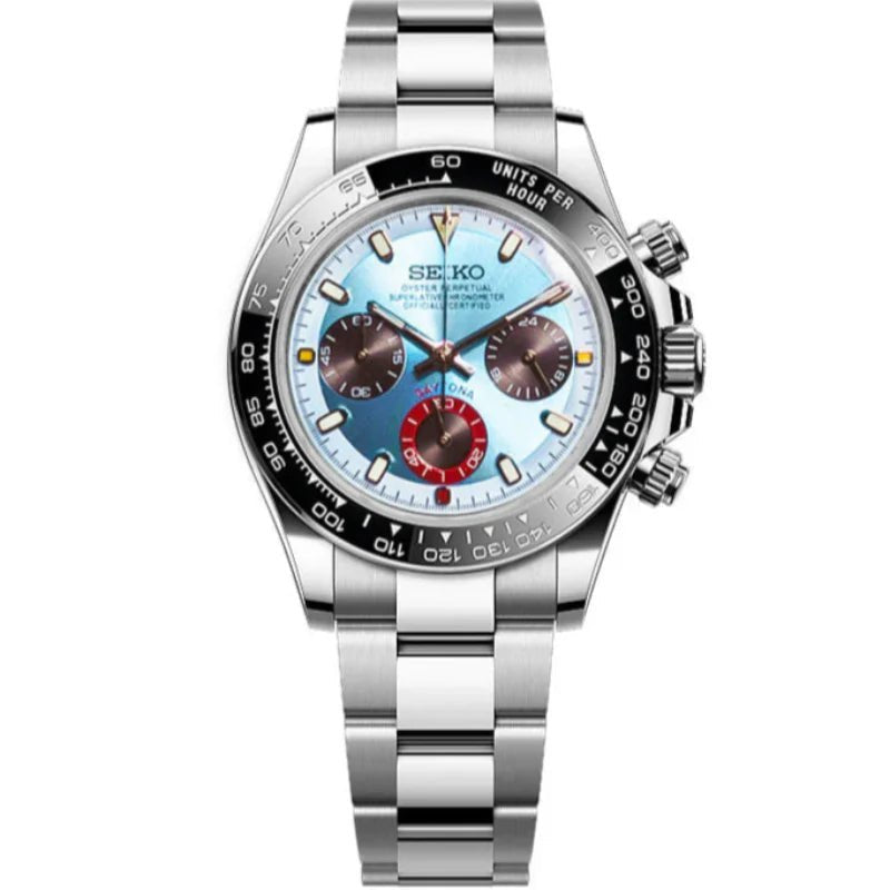 Tona Mod – Steel · Abalone Dial – 40mm – Chronograph — with Seiko logo