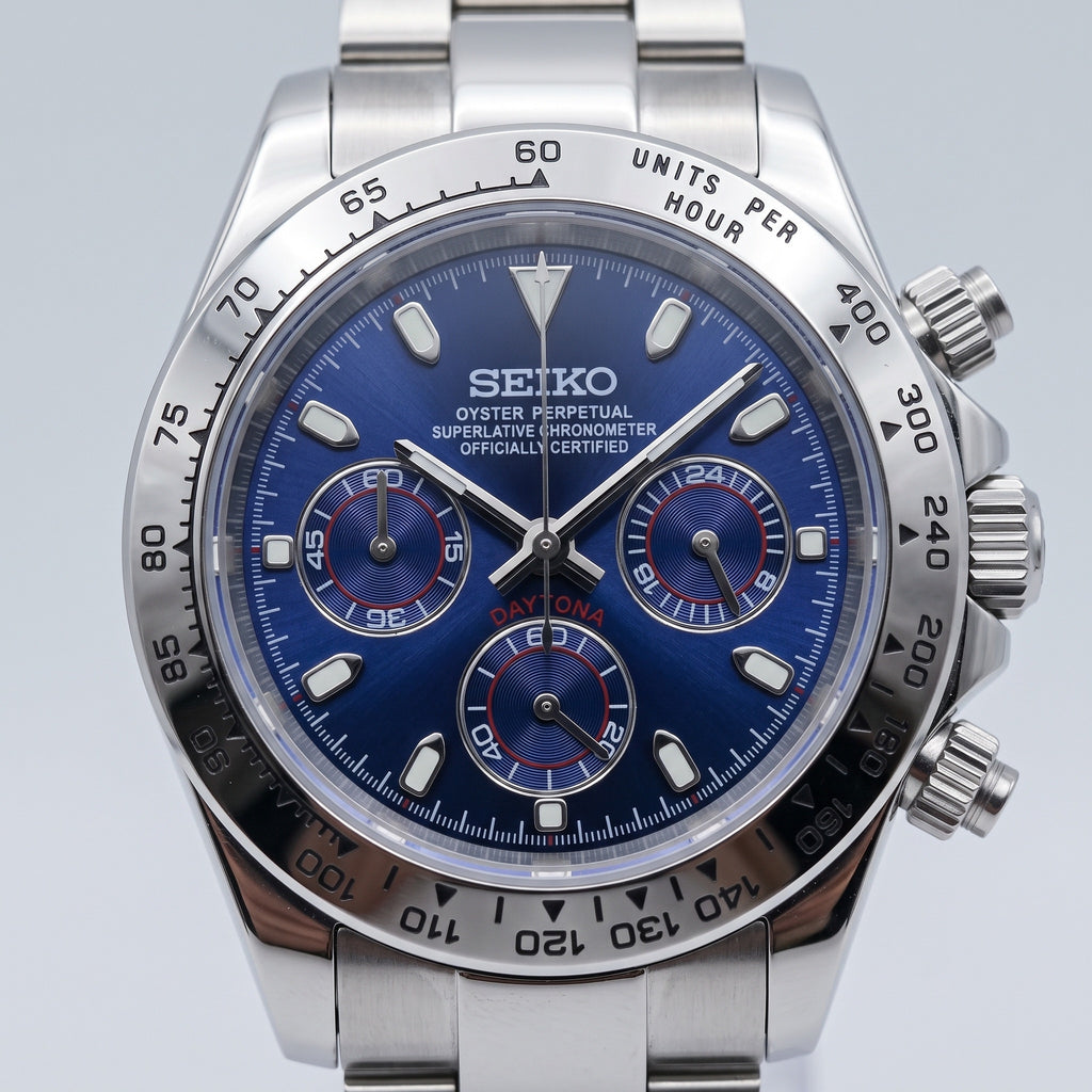 Tona Mod – Steel · Blue Dial · Diamond Bezel – 40mm – Chronograph – dial detail