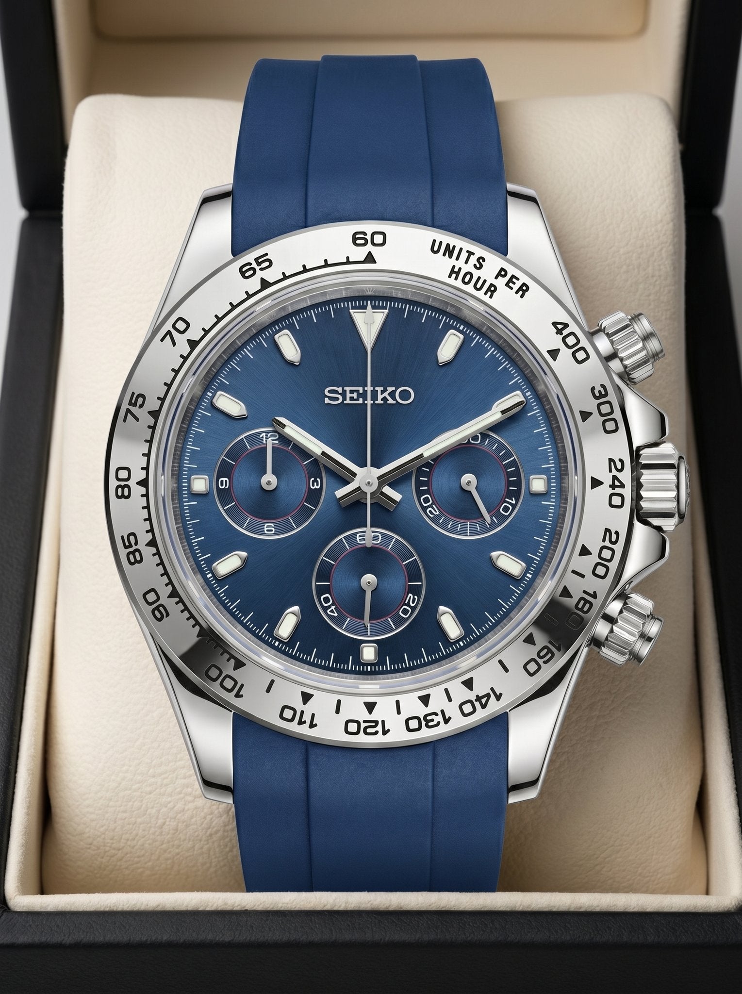 Tona Mod – Steel · Blue Dial · Rubber – 40mm – Chronograph - in presentation box