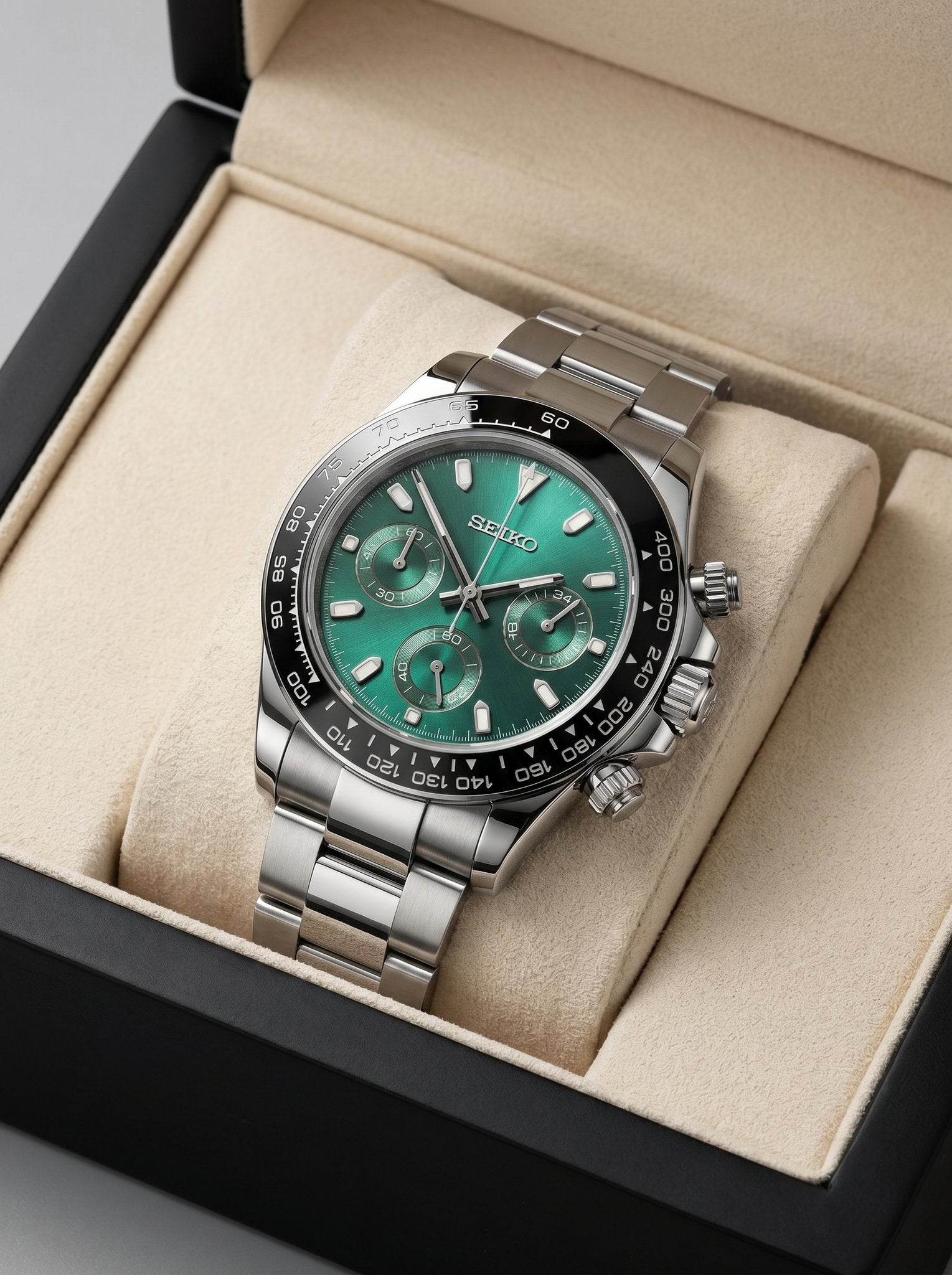 Tona Mod – Steel · Green Dial – 40mm – Chronograph - in presentation box