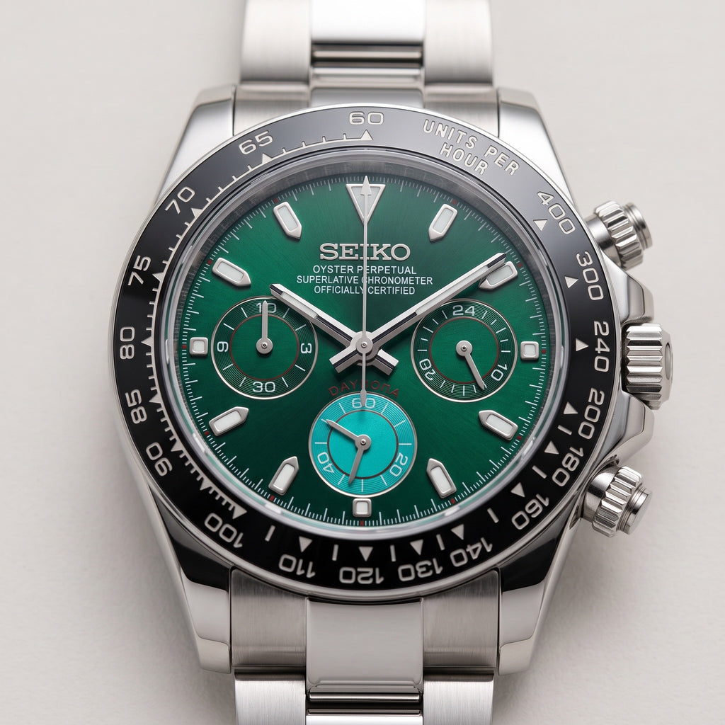 Tona Mod – Steel · Green Dial – 40mm – Chronograph – dial detail
