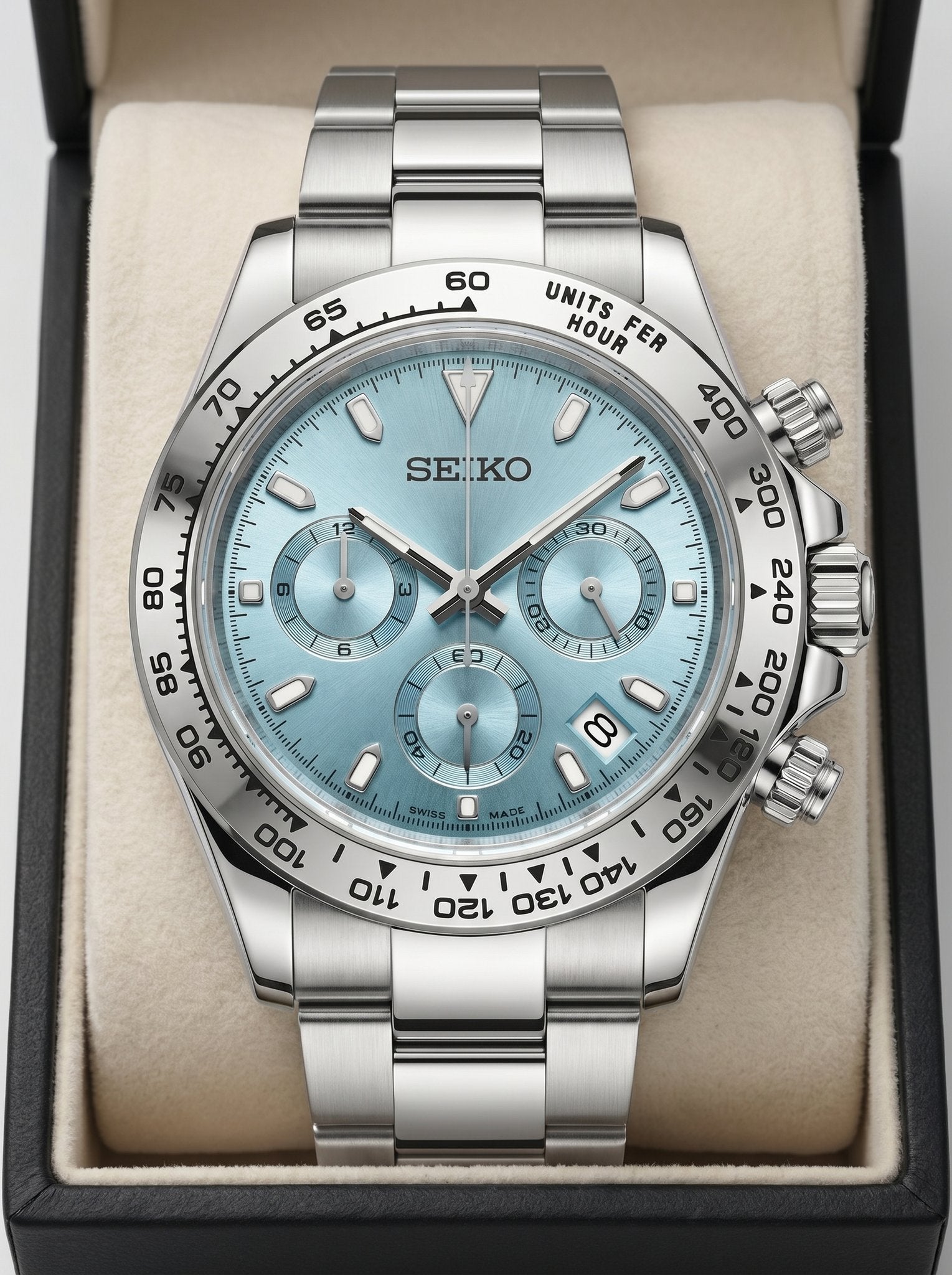 Tona Mod – Steel · Ice-Blue Dial – 40mm – Chronograph - in presentation box