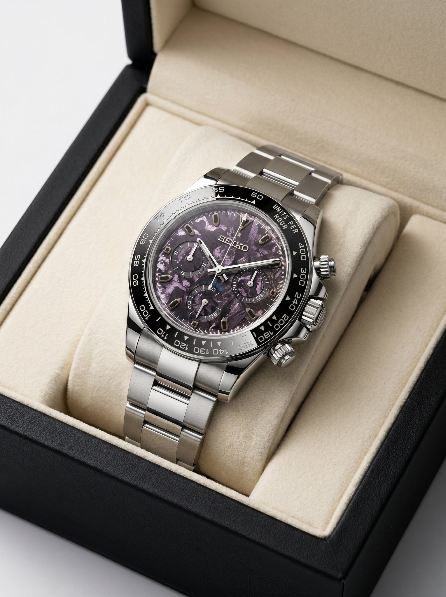 Tona Mod – Steel · Purple Marble Dial – 40mm – Chronograph - in presentation box