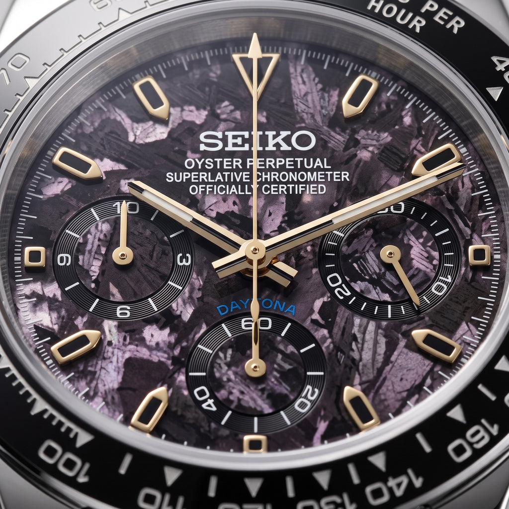 Tona Mod – Steel · Purple Marble Dial – 40mm – Chronograph – dial detail