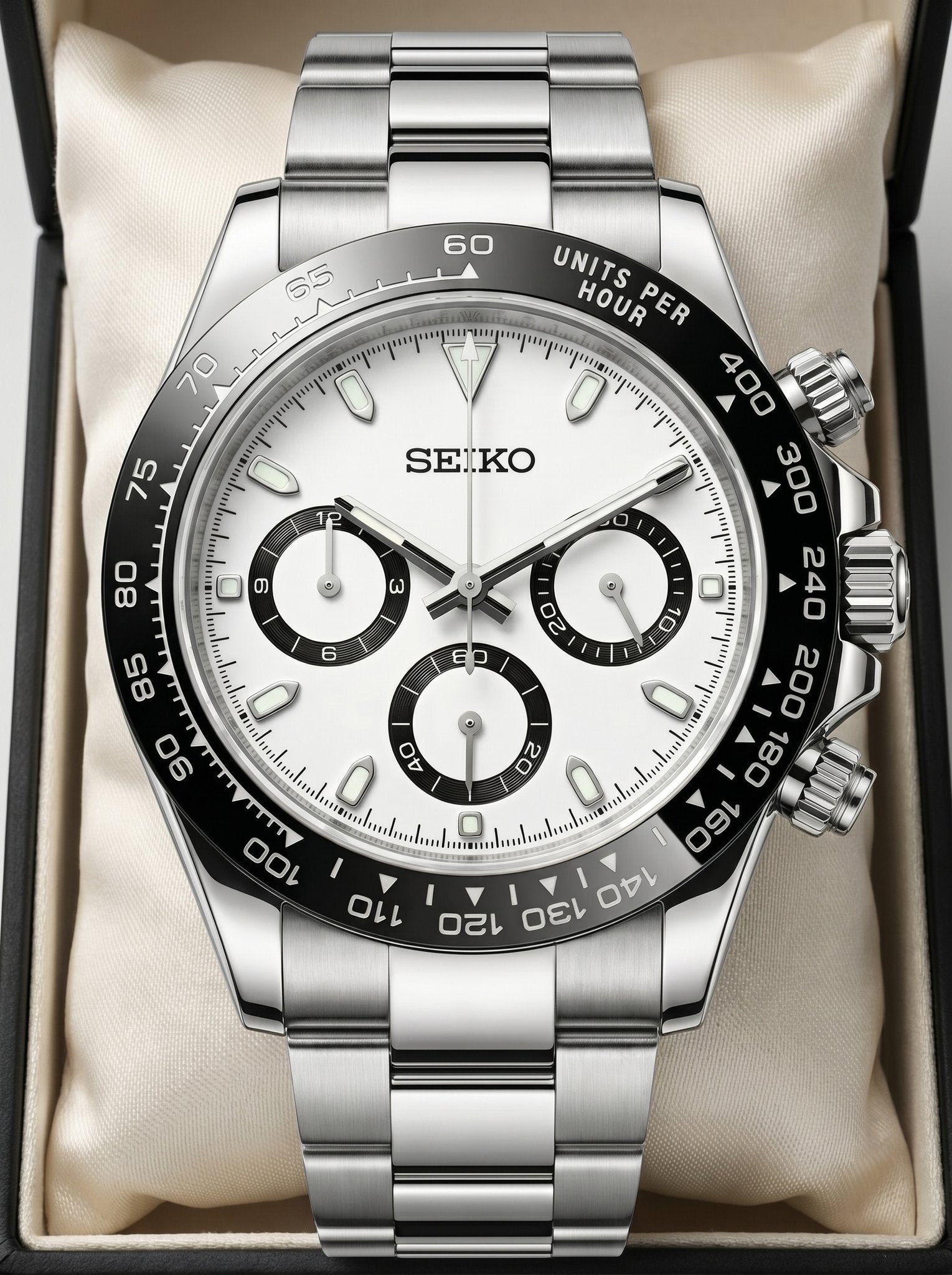 Tona Mod – Steel · White Panda Dial – 40mm – Chronograph - in presentation box