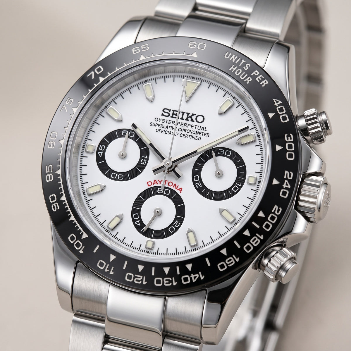 Tona Mod – Steel · White Panda Dial – 40mm – Chronograph – dial detail