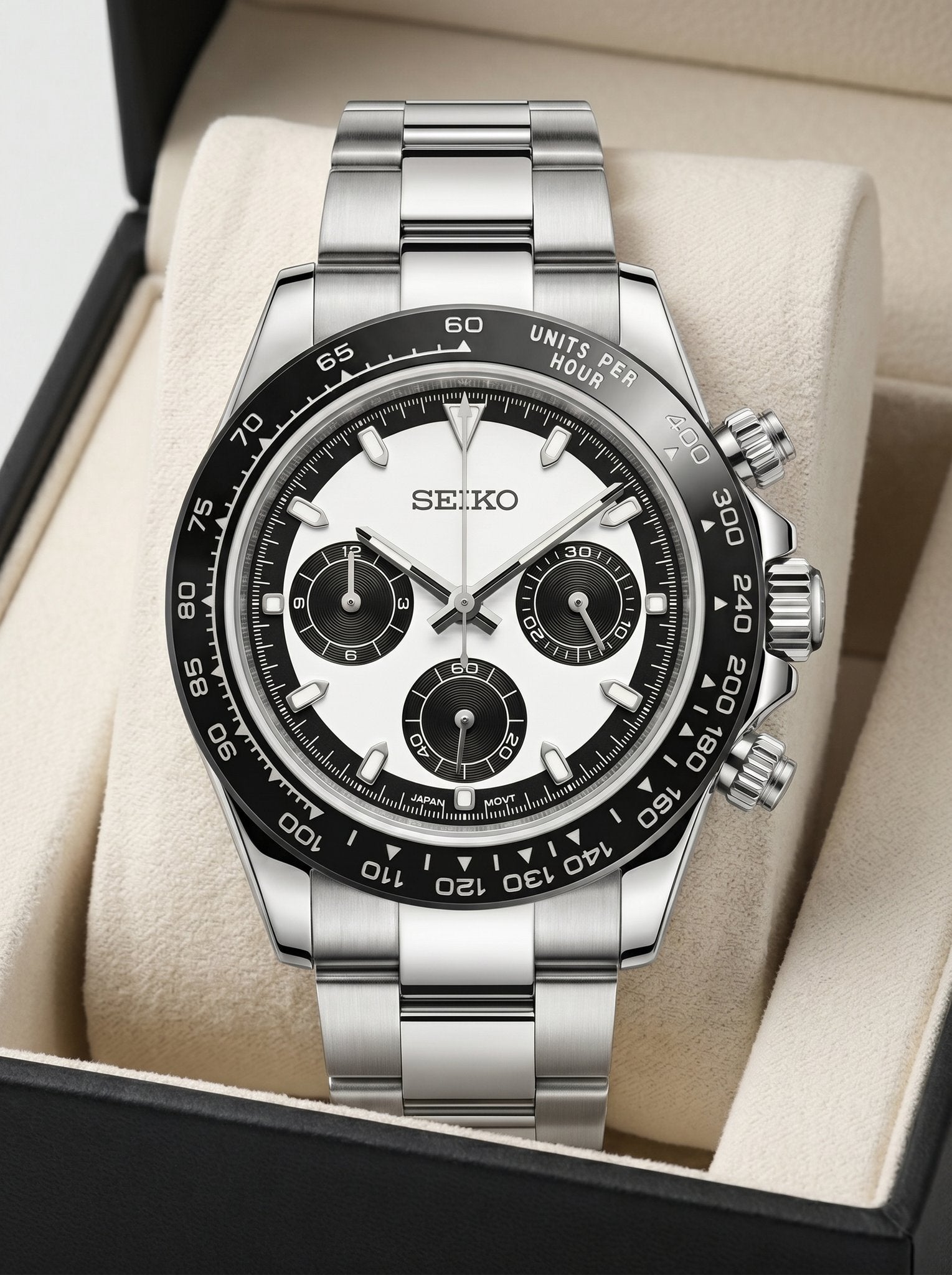 Tona Mod – Steel · White Panda Dial II – 40mm – Chronograph - in presentation box