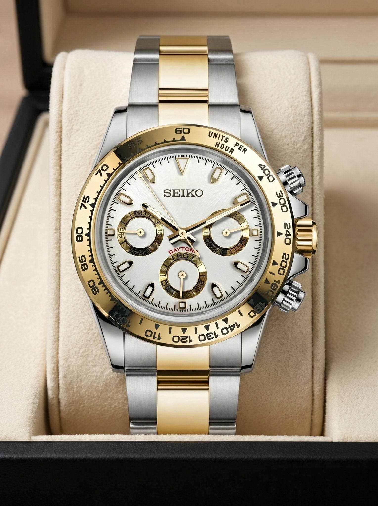 Tona Mod – Two-Tone Gold · White Dial – 40mm – Chronograph - in presentation box
