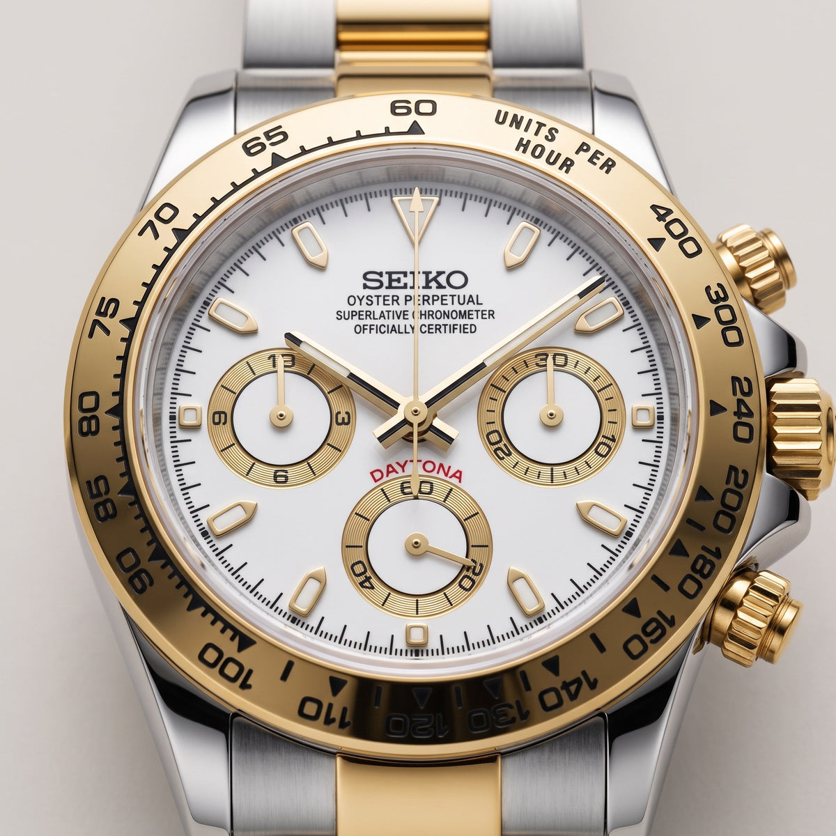 Tona Mod – Two-Tone Gold · White Dial – 40mm – Chronograph – dial detail